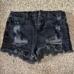 Distressed Black Denim Shorts